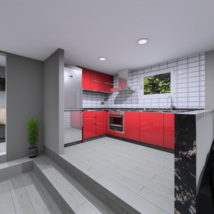 Una cocina en rojo